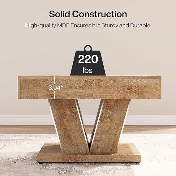 Modern Farmhouse Style Square Coffee Table in Natural Wood Finish