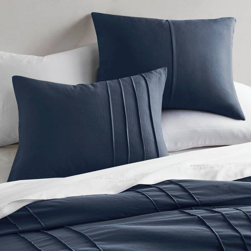Microfiber Pleated Bohemian style Pre-Washed Comforter Set in Navy