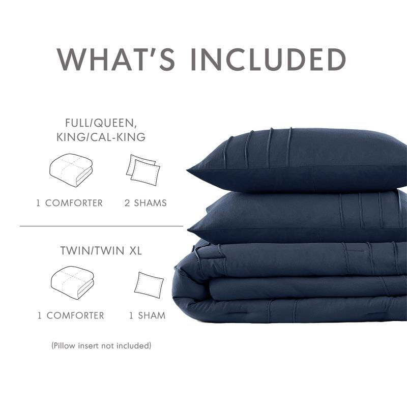 Microfiber Pleated Bohemian style Pre-Washed Comforter Set in Navy