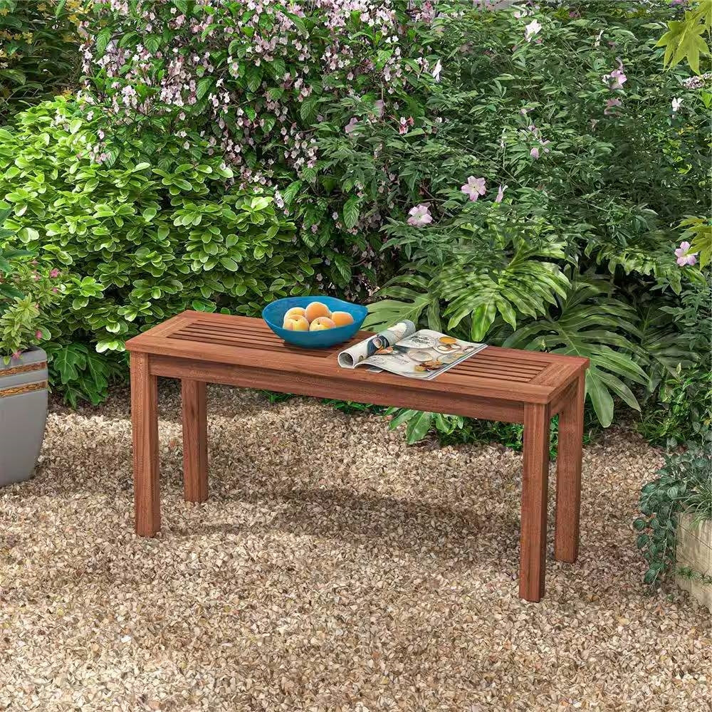 Solid Wood Outdoor 2-Seat Backless Garden Bench in Natural Finish *