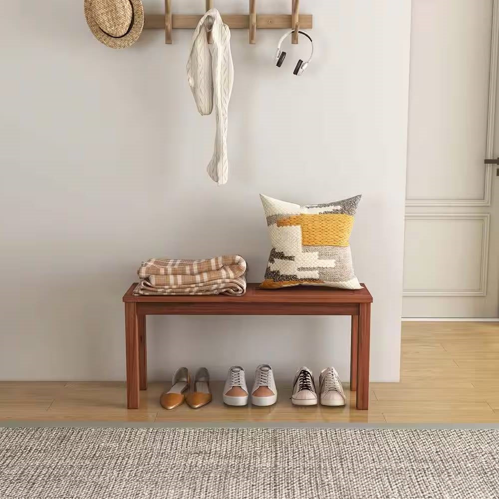 Solid Wood Outdoor 2-Seat Backless Garden Bench in Natural Finish *