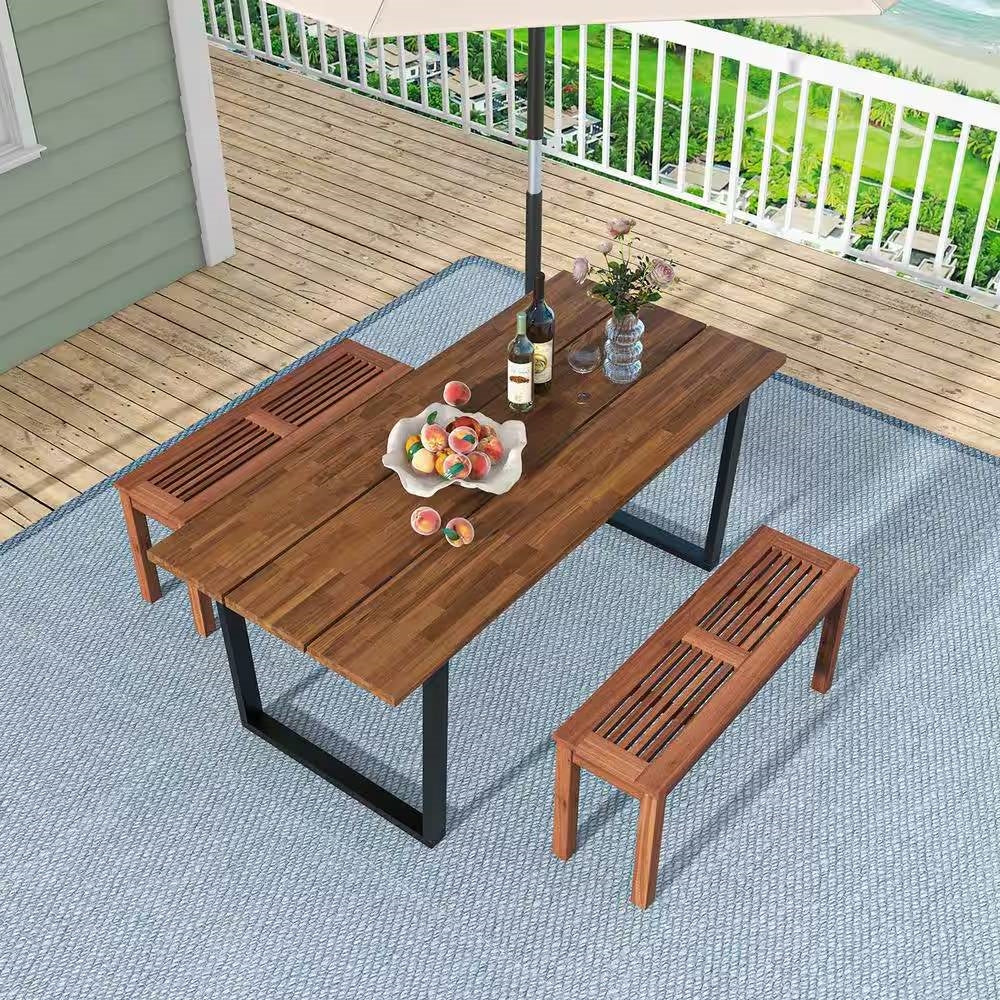 Solid Wood Outdoor 2-Seat Backless Garden Bench in Natural Finish *