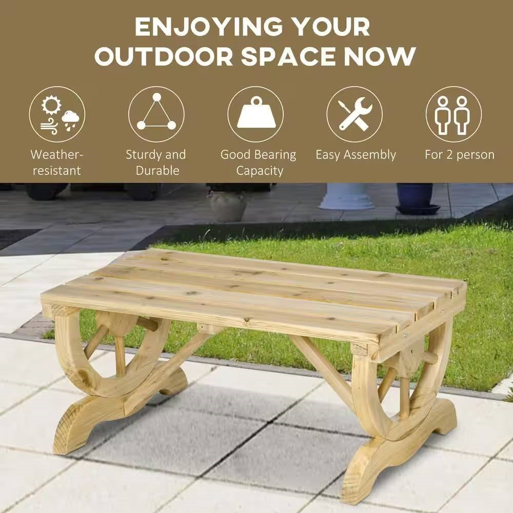 Outdoor Farmhouse Patio Backyard 2-Person Garden Bench in Natural Finish *