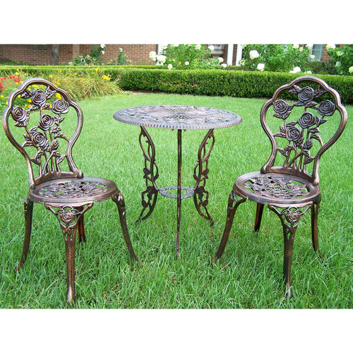 3-Piece Outdoor Bistro Set with Rose Design in Antique Bronze Finish *