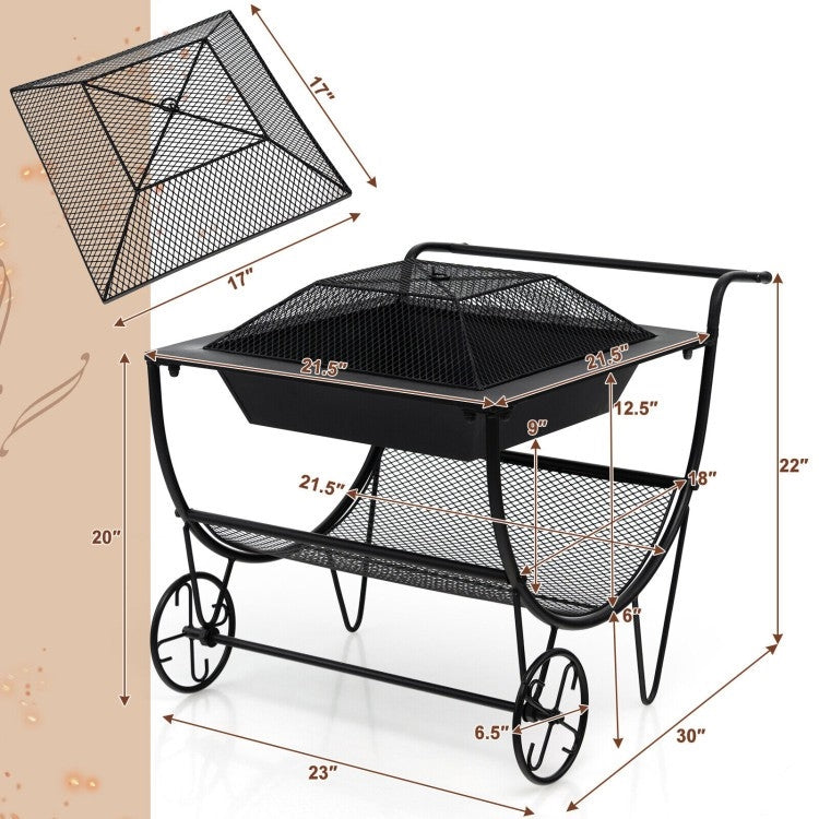 On the Go Portable Outdoor Wheeled Log Storage Rack and Wood Burning Fire Pit