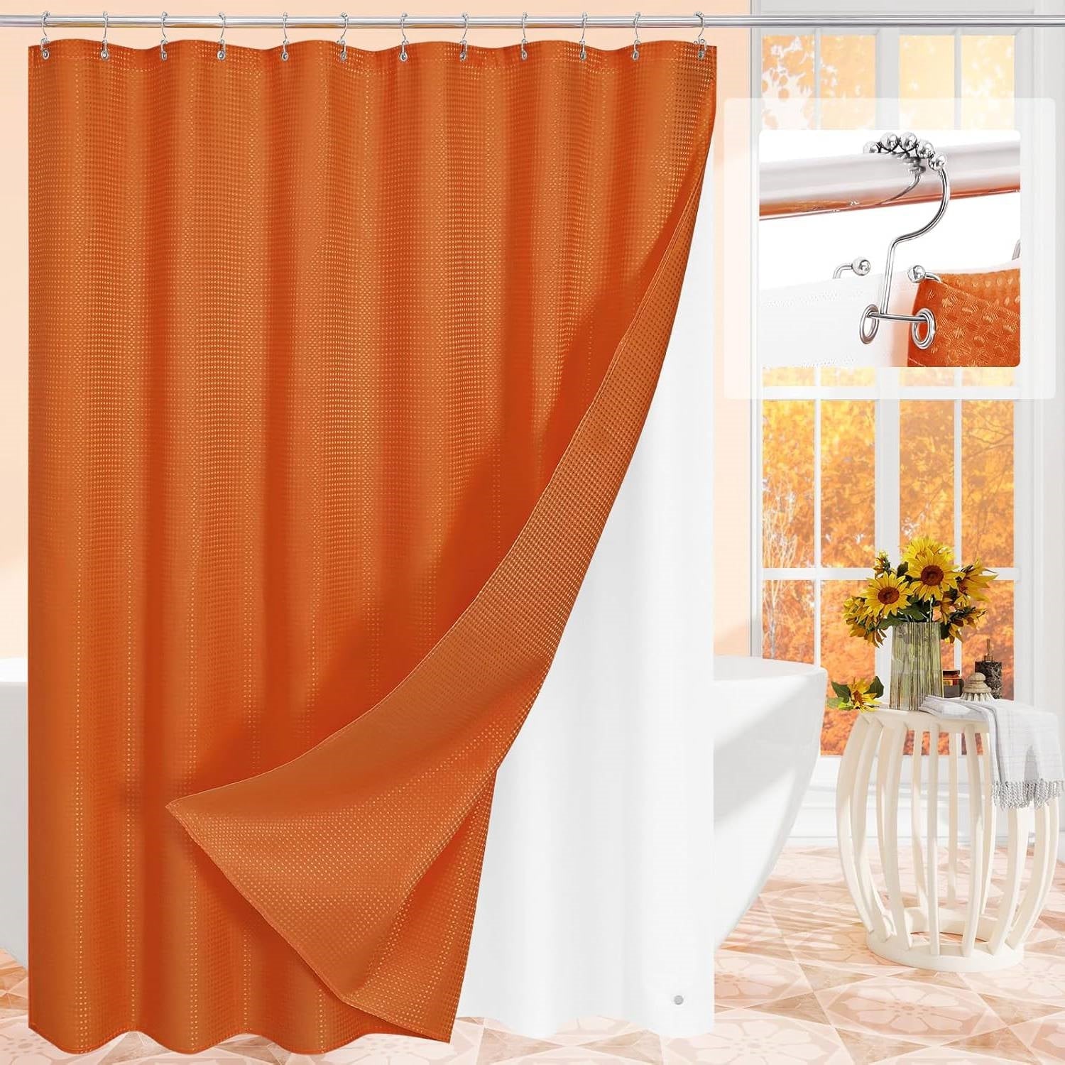 72"W x 72"H Waffle Textured 3 in 1 Shower Curtain Set