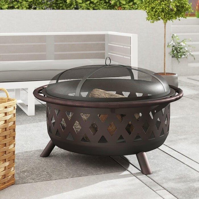 Weather Resistant Steel Wood Burning Fire Pit with Spark Screen *