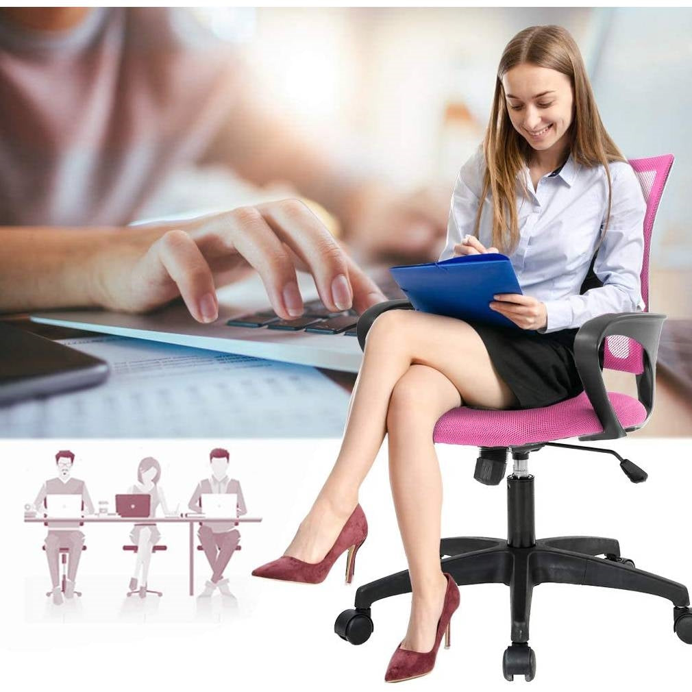 Modern Mid-Back Office Desk Chair Ergonomic Mesh with Armrest on Wheels