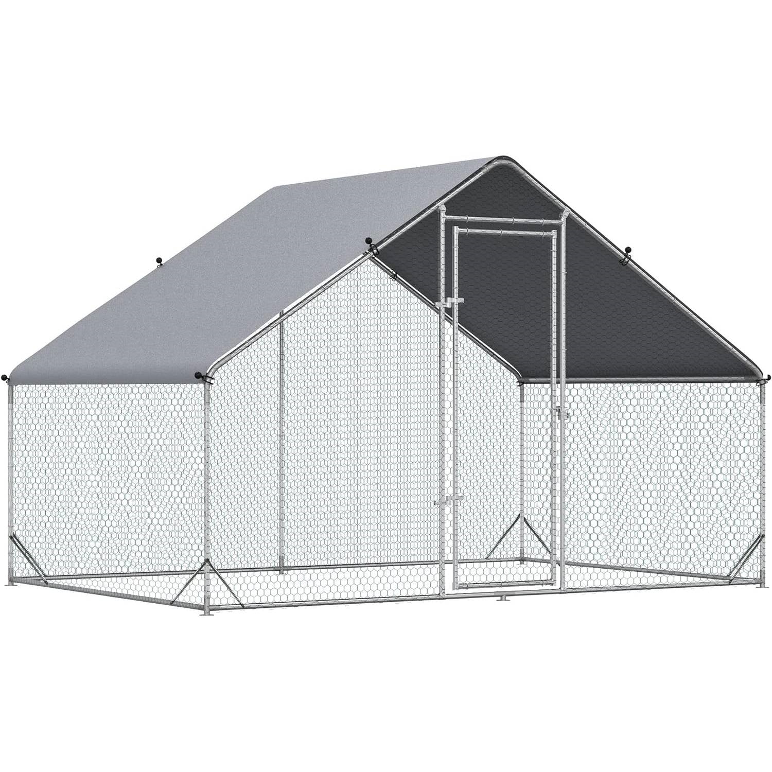 9.8 Ft x 6.6 Ft. Outdoor Yard Metal Walk-in Chicken Coop with Waterproof Cover *