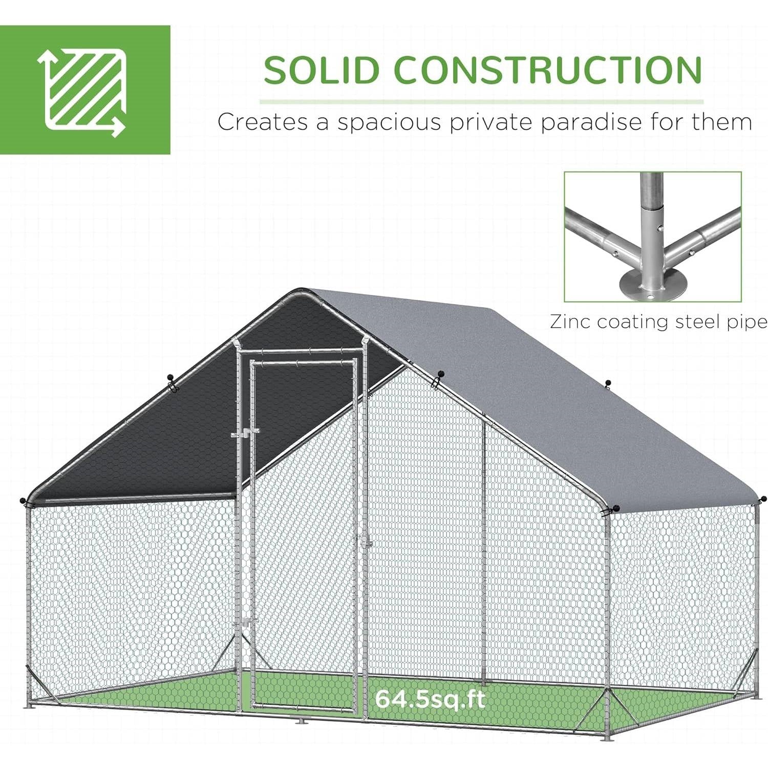9.8 Ft x 6.6 Ft. Outdoor Yard Metal Walk-in Chicken Coop with Waterproof Cover *