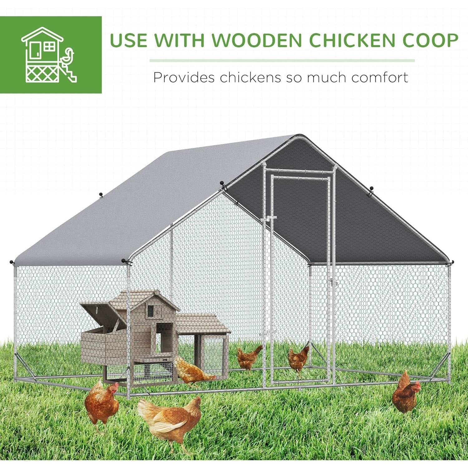 9.8 Ft x 6.6 Ft. Outdoor Yard Metal Walk-in Chicken Coop with Waterproof Cover *