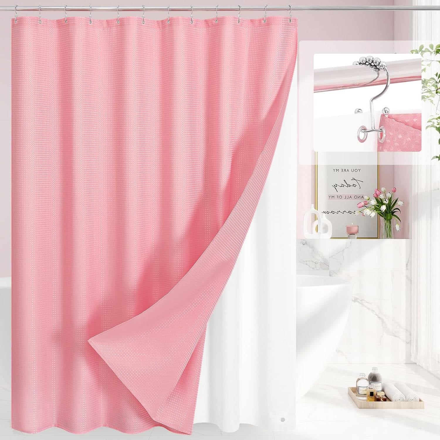 72"W x 72"H Waffle Textured 3 in 1 Shower Curtain Set