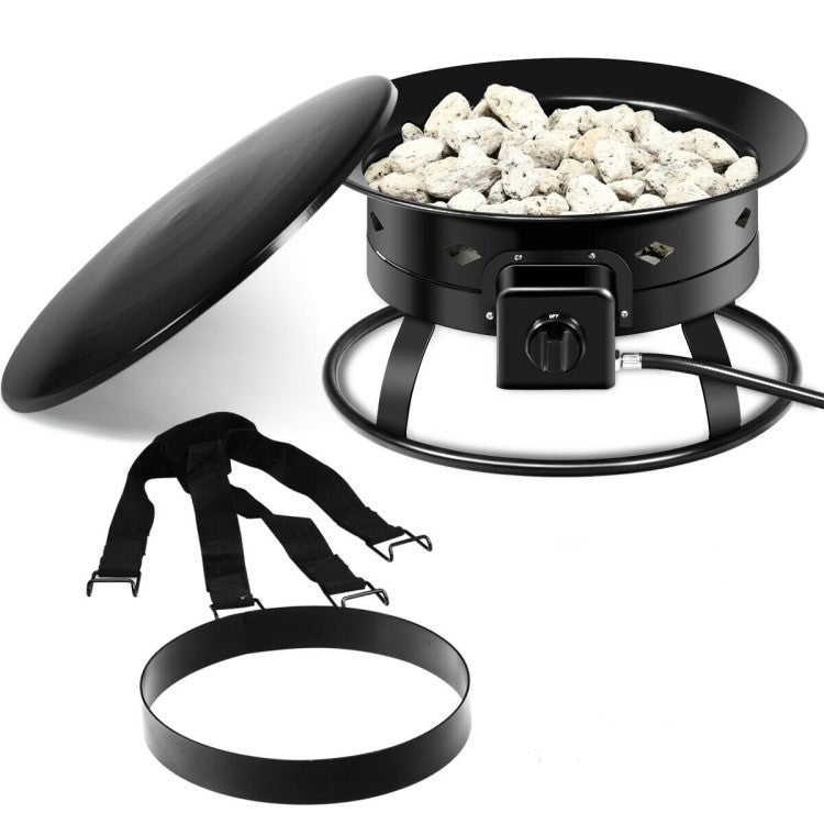 Environmentally Friendly Portable Outdoor Black Metal Propane Fire Pit with Cover and Carry Kit