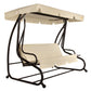 Outdoor 3-Seat Canopy Swing with Beige Cushions for Patio Deck or Porch