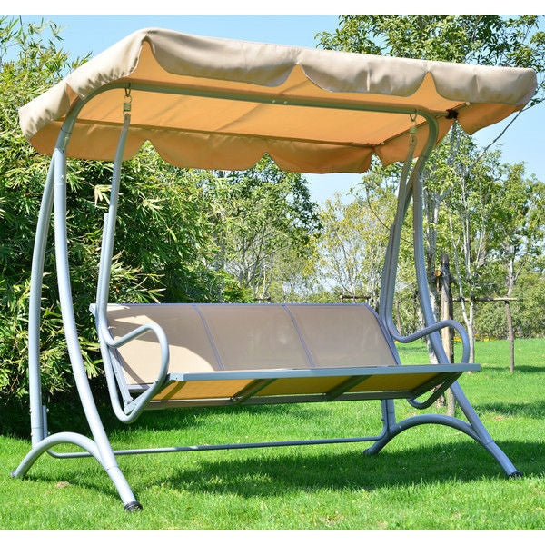 Sturdy 3-Person Outdoor Patio Porch Canopy Swing in Sand Color *