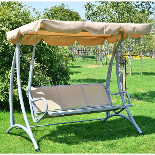 Sturdy 3-Person Outdoor Patio Porch Canopy Swing in Sand Color *