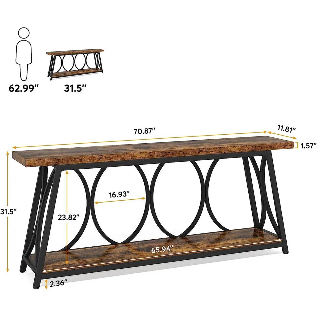 Industrial 70-inch Wood Top Sofa Table with Heavy Duty Metal Frame