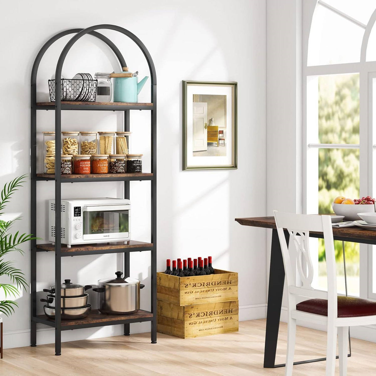 Modern Industrial Metal Wood Display Rack Bookcase with 4 Storage Shelves