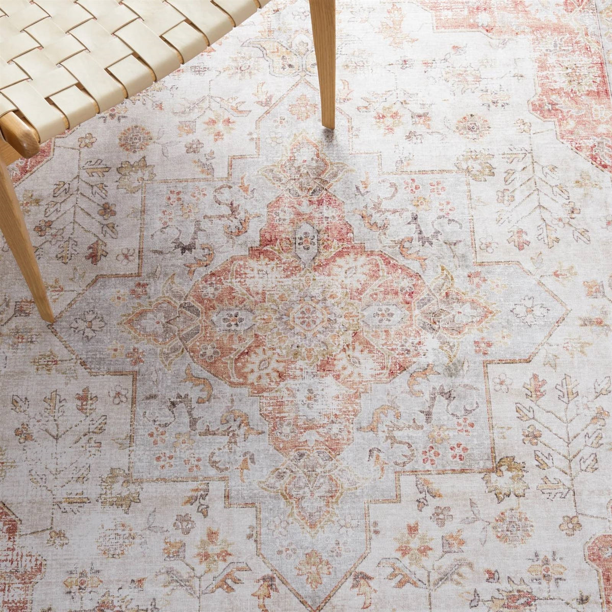 Traditional Persian Style Washable Boho Light Grey Red Area Rug
