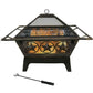 Rustic Star Square Outdoor Steel Wood Burning Fire Pit with Star Design