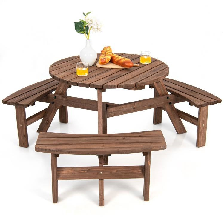 Espresso Wooden 6 Seater Picnic Table Umbrella Hole *
