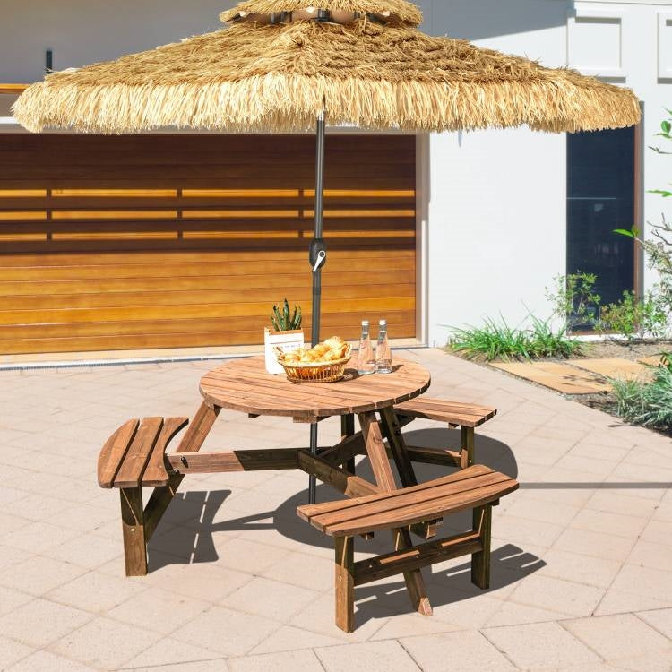 Espresso Wooden 6 Seater Picnic Table Umbrella Hole *
