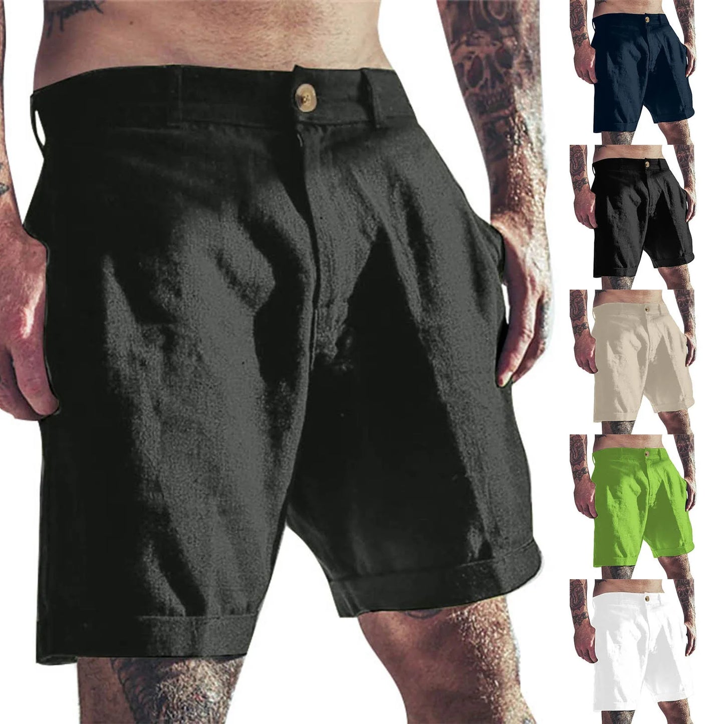 Men's Linen Elastic Waist Classic Slim Fit Board Shorts