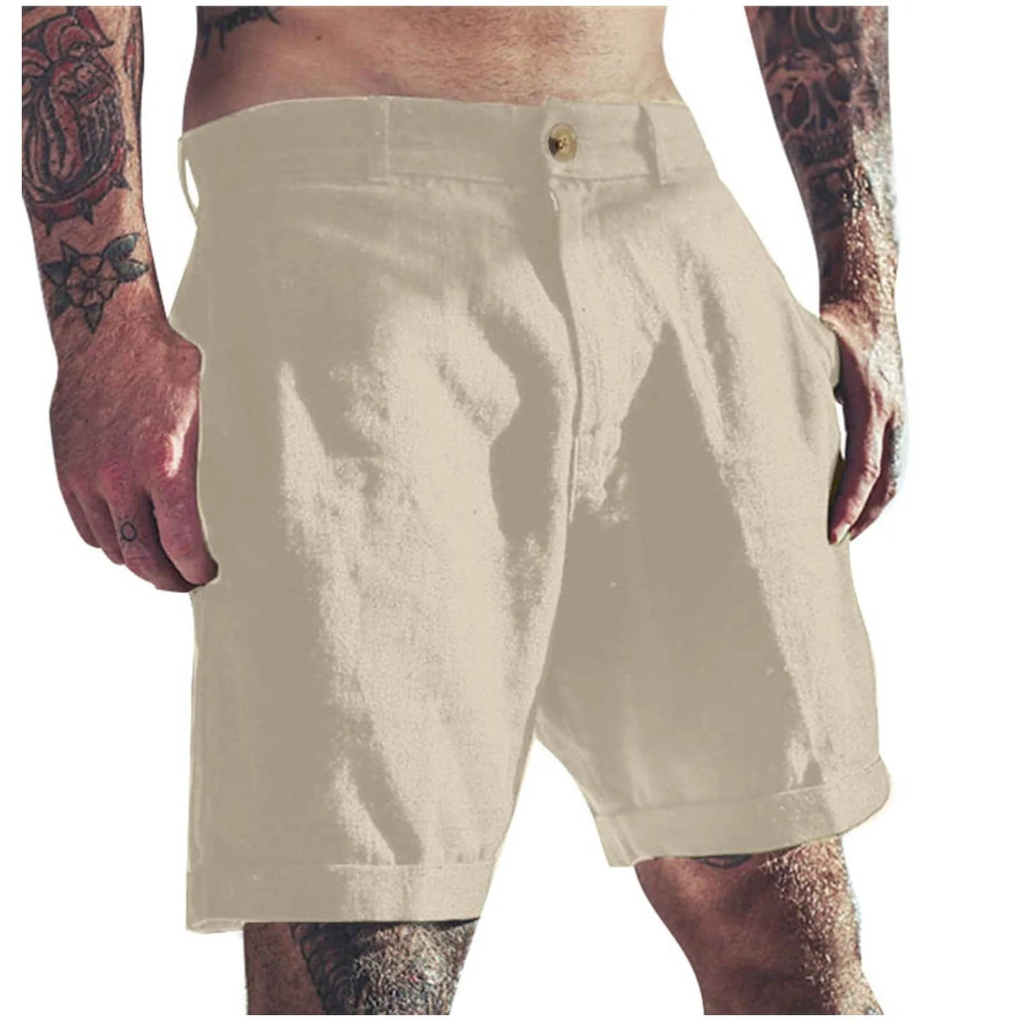 Men's Linen Elastic Waist Classic Slim Fit Board Shorts