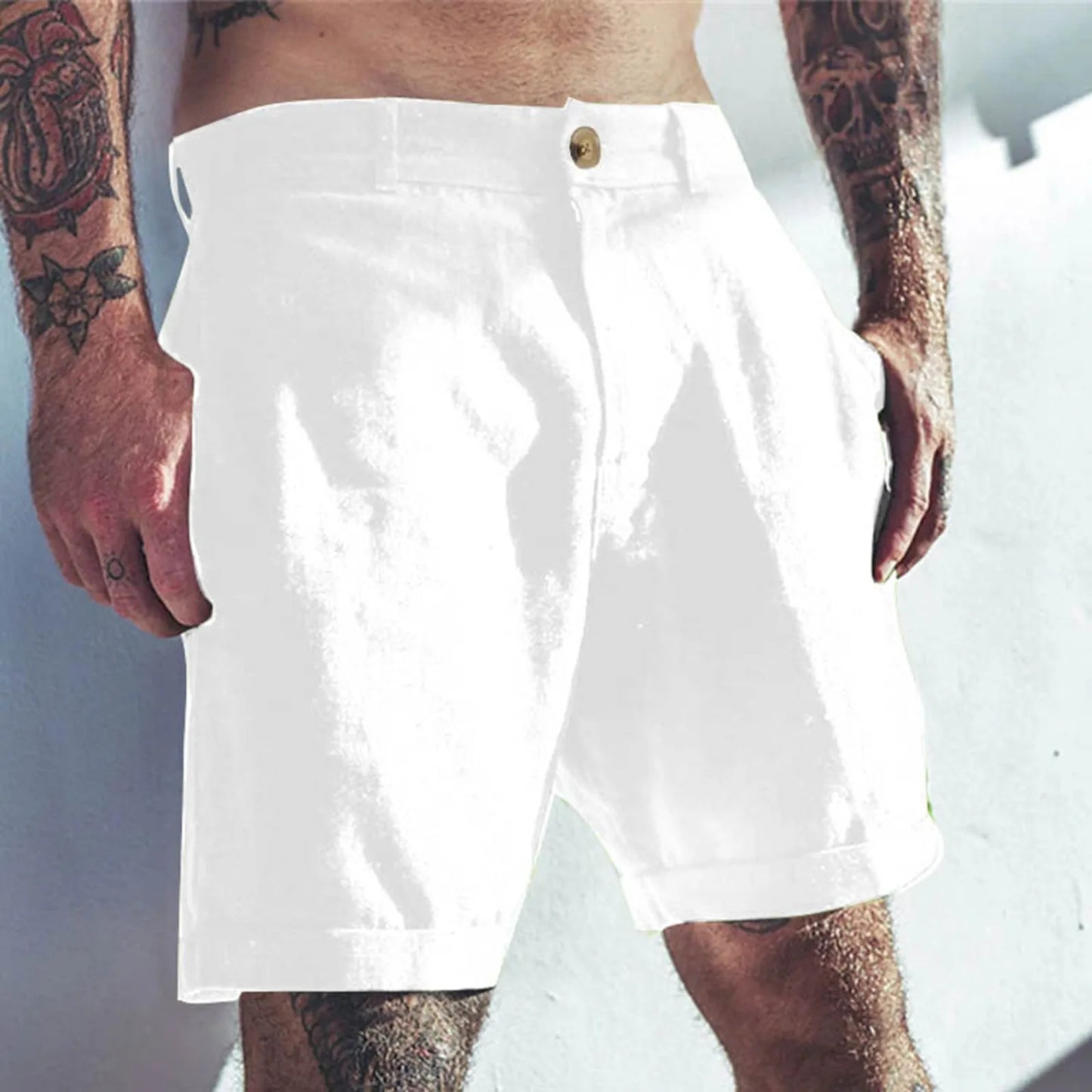 Men's Linen Elastic Waist Classic Slim Fit Board Shorts