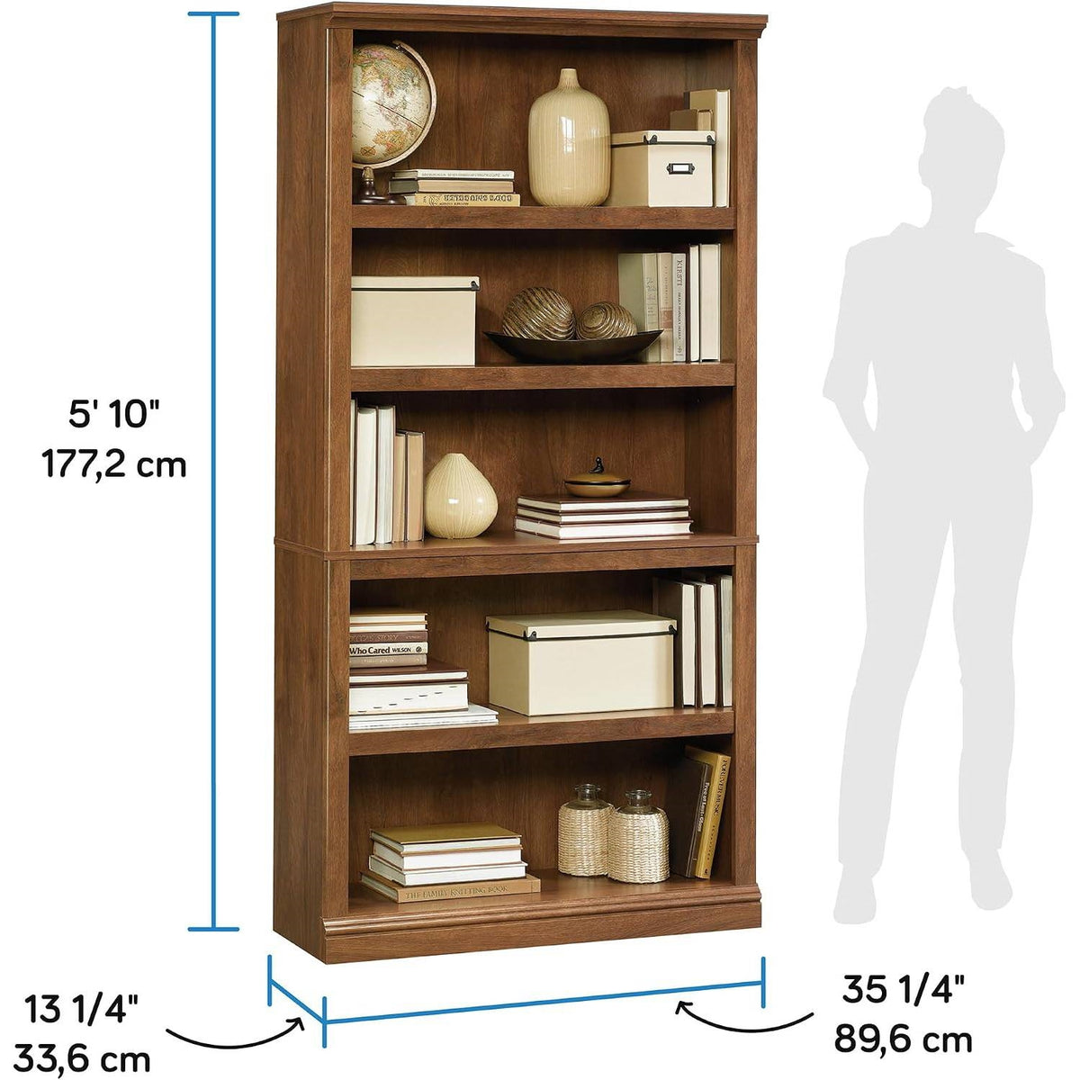 5-Shelf Bookcase in Medium Brown Oak Finish