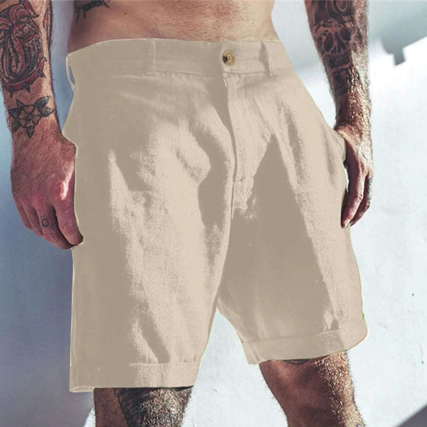 Men's Linen Elastic Waist Classic Slim Fit Board Shorts