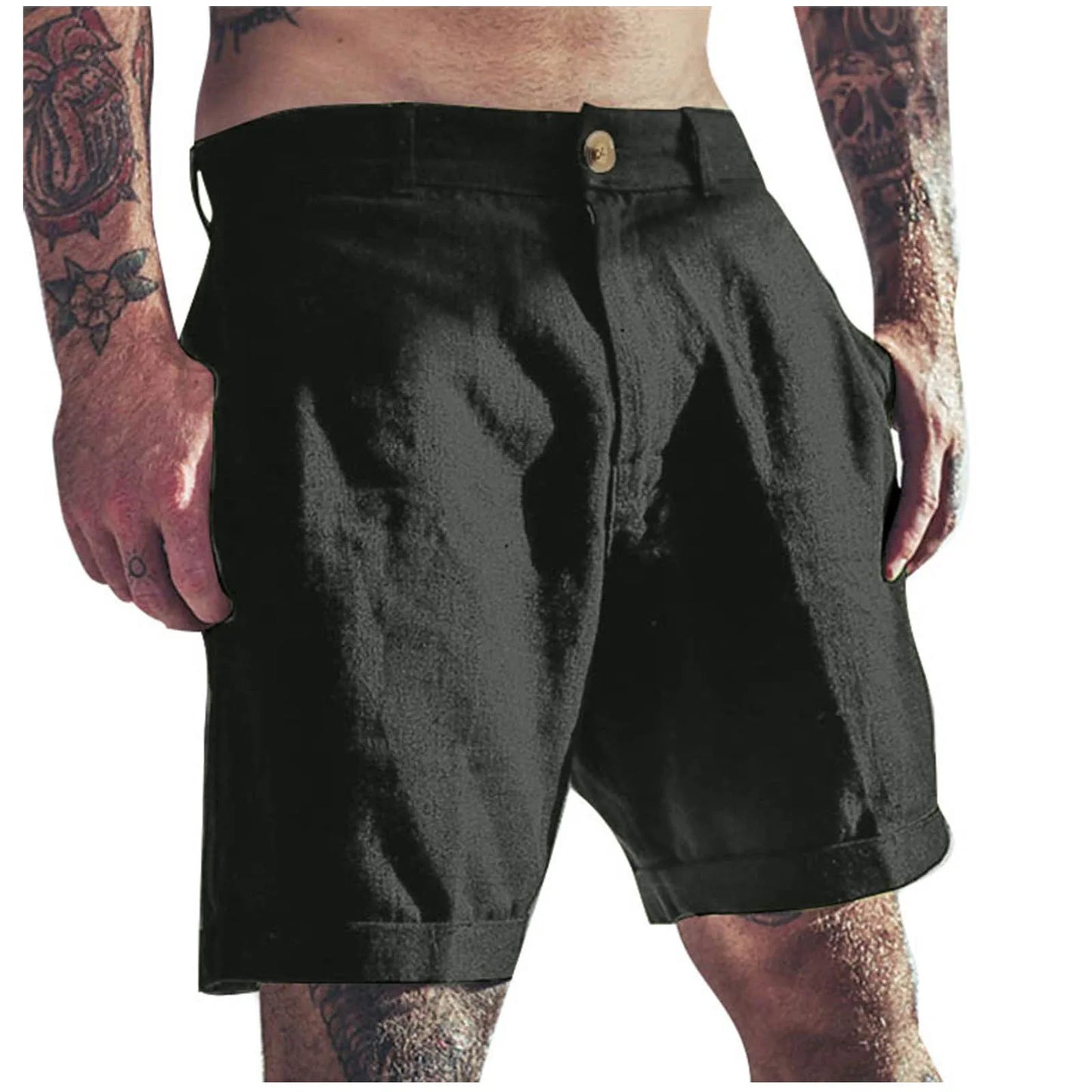 Men's Linen Elastic Waist Classic Slim Fit Board Shorts