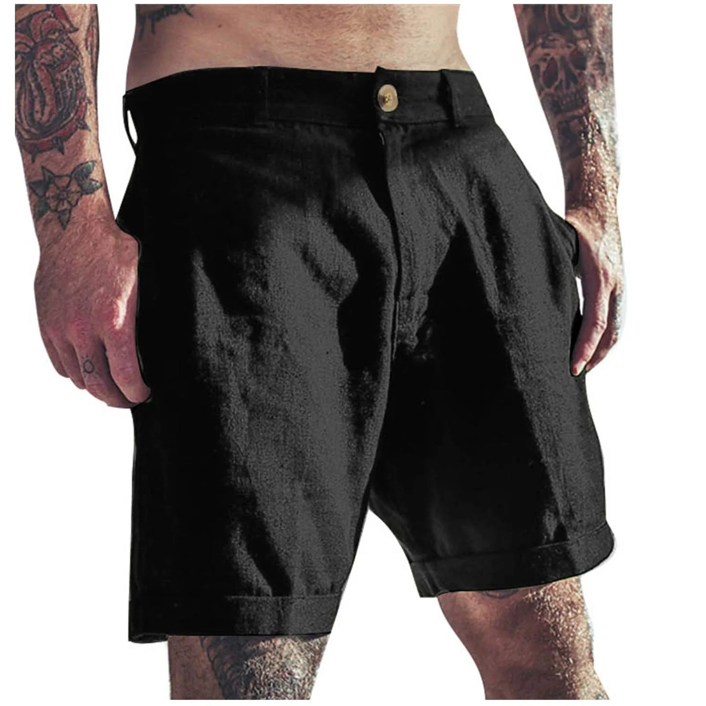 Men's Linen Elastic Waist Classic Slim Fit Board Shorts