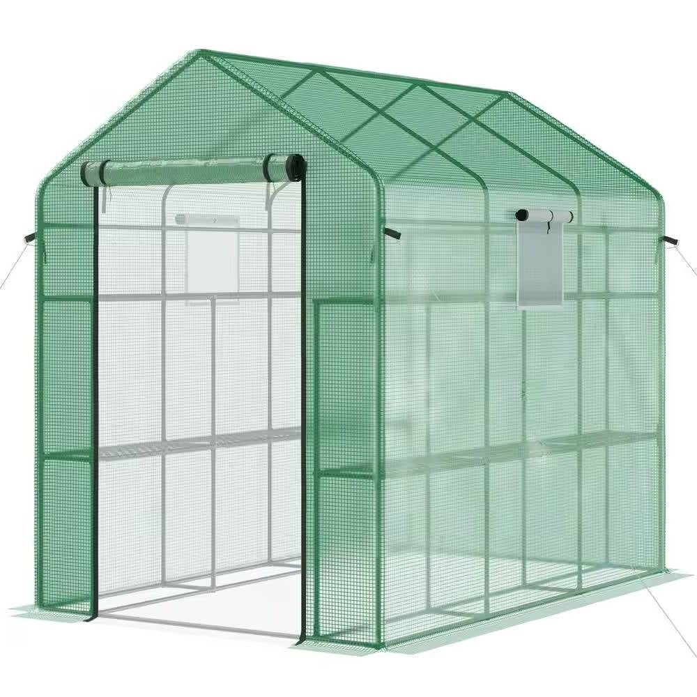 7 ft x 4.7 ft Outdoor Greenhouse with Steel Frame and Green PE Cover *