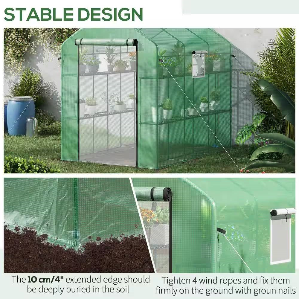 7 ft x 4.7 ft Outdoor Greenhouse with Steel Frame and Green PE Cover