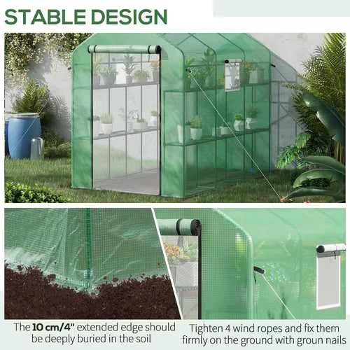 7 ft x 4.7 ft Outdoor Greenhouse with Steel Frame and Green PE Cover *