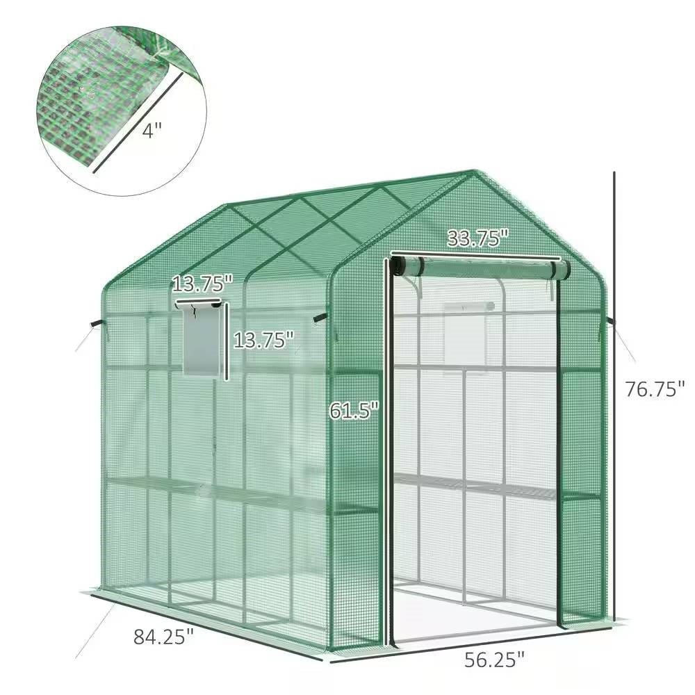 7 ft x 4.7 ft Outdoor Greenhouse with Steel Frame and Green PE Cover