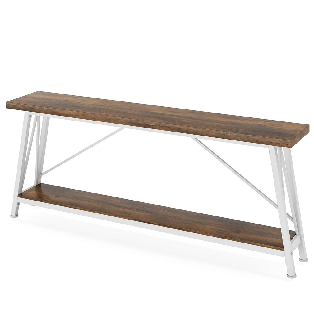 Heavy Duty 70-inch Industrial Wood Top Sofa Table with Metal Frame in Four Colors