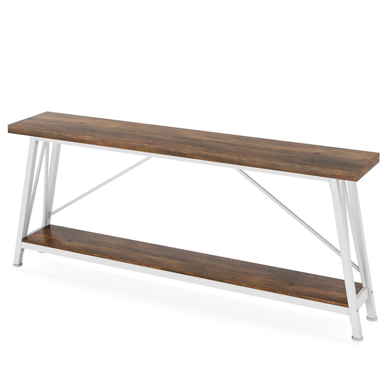 Heavy Duty 70-inch Industrial Wood Top Sofa Table with Metal Frame in Four Colors