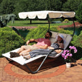 2 Person Off White Outdoor Patio Chaise Lounger Chair Canopy Bed with Pillows