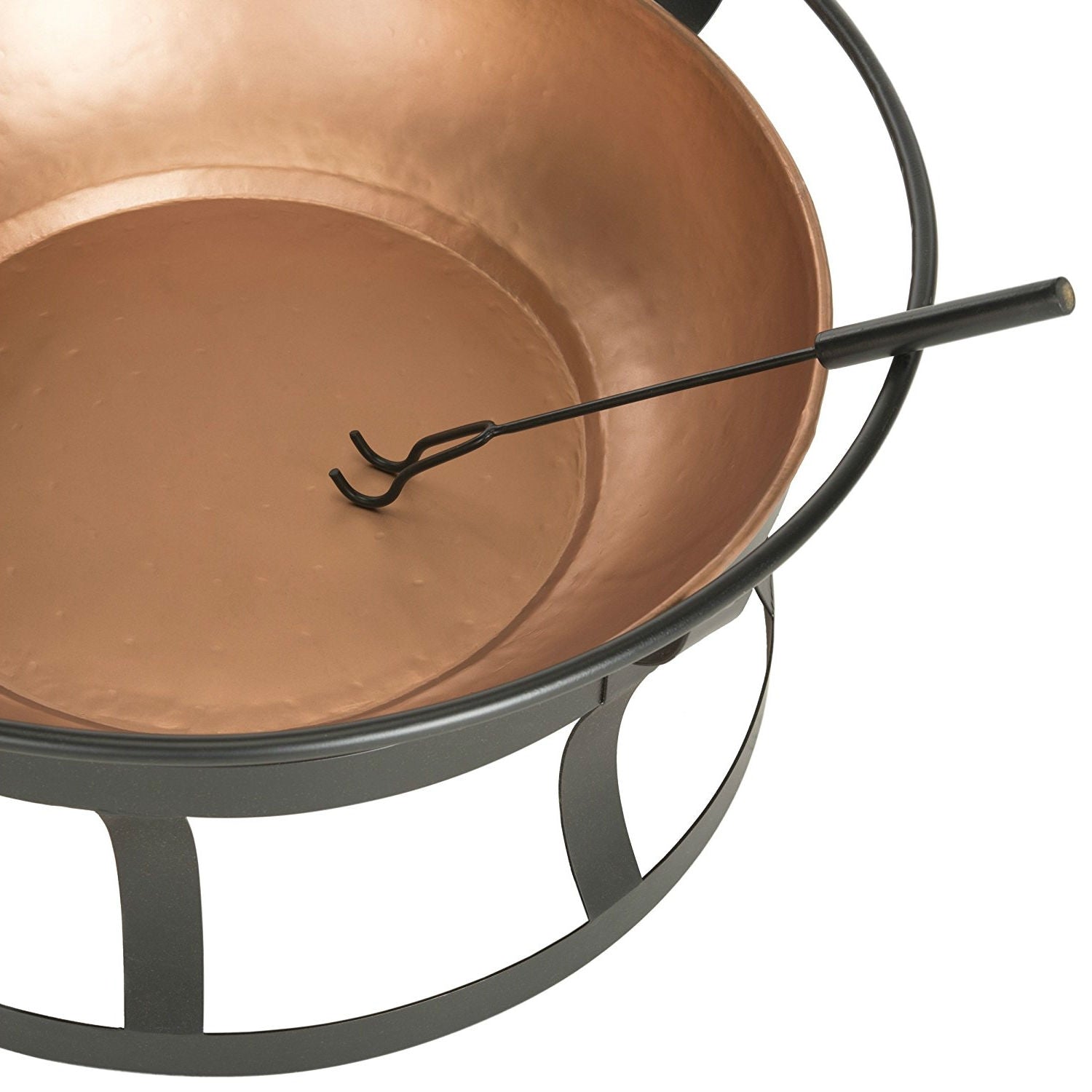 Copper Finish Fire Pit with Black Iron Stand Grate and Fire Poker *