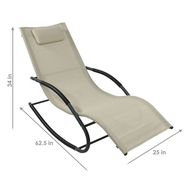 Modern Beige Rocking Chaise Lounger Patio Lounge Chair with Pillow *