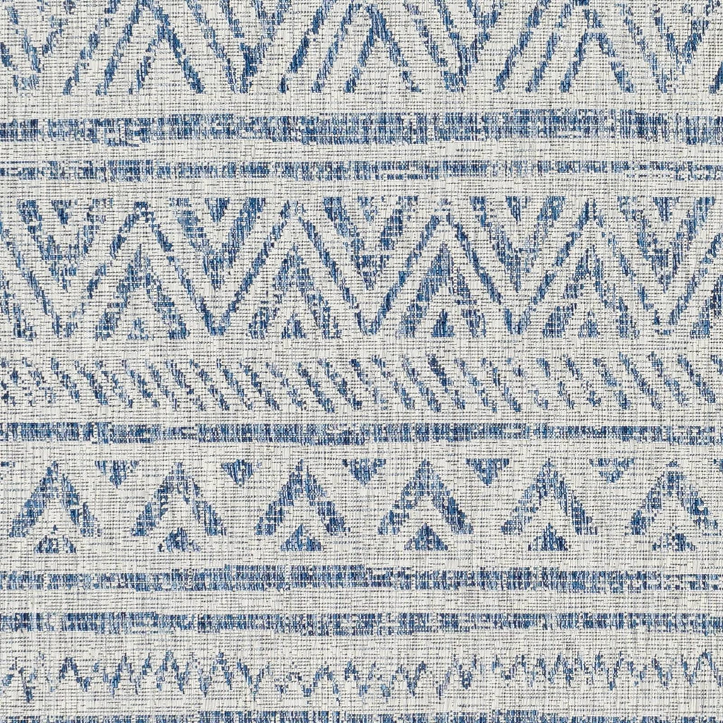 Blue Grey Chevron Coastal Boho Style Indoor Outdoor Area Rug