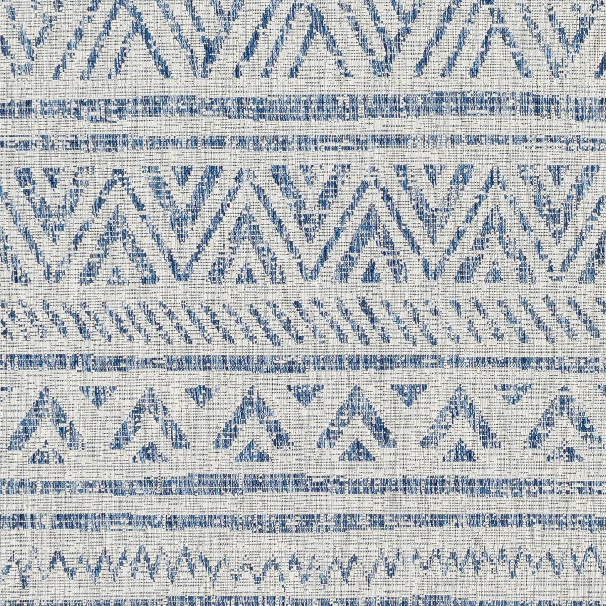 Blue Grey Chevron Coastal Boho Style Indoor Outdoor Area Rug
