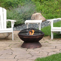 Primitive Rustic 25 Inch Copper Chalice Steel Fire Pit with Spark Screen