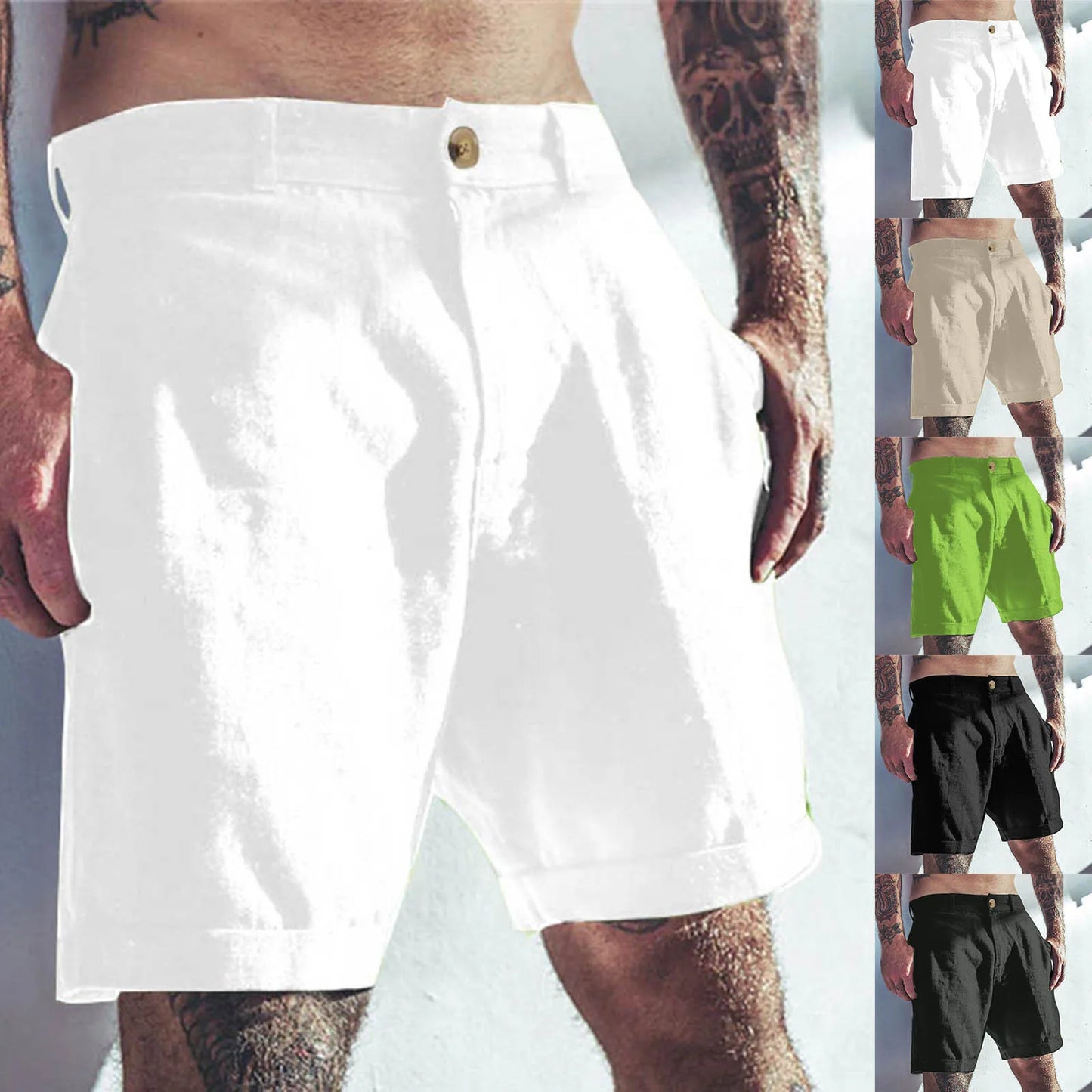 Men's Linen Elastic Waist Classic Slim Fit Board Shorts