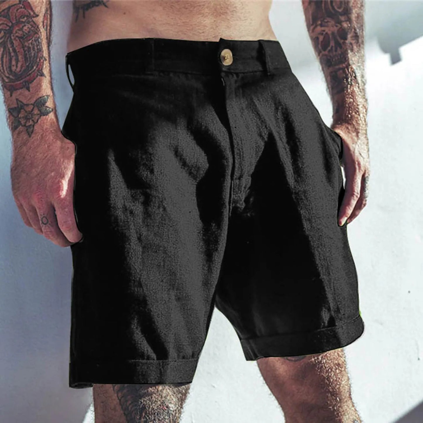 Men's Linen Elastic Waist Classic Slim Fit Board Shorts