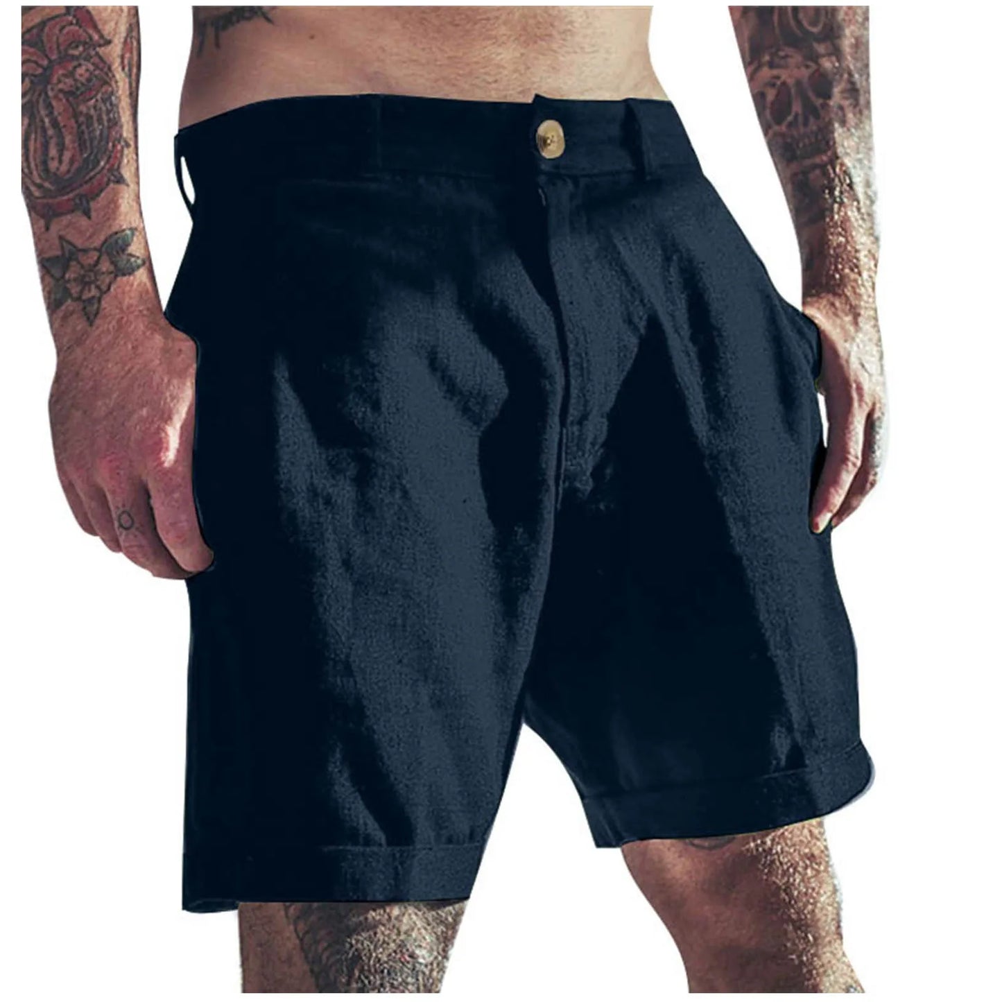 Men's Linen Elastic Waist Classic Slim Fit Board Shorts