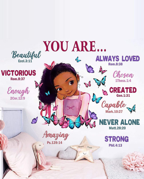 "You Are..." Inspirational Cartoon Themed Little Girl Pattern Wall Art Sticker