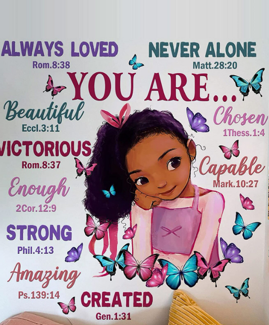 "You Are..." Inspirational Cartoon Themed Little Girl Pattern Wall Art Sticker